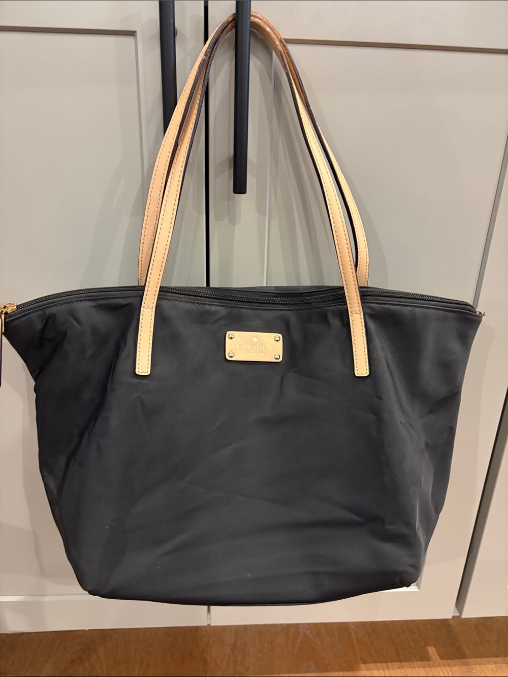 kate spade Black Nylon Tote with Tan Leather Handles